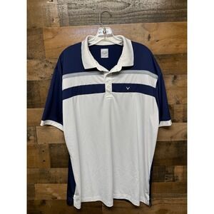 Callaway Opti-Dri Golf Polo Shirt Mens XL Blue White Stripe Short Sleeve